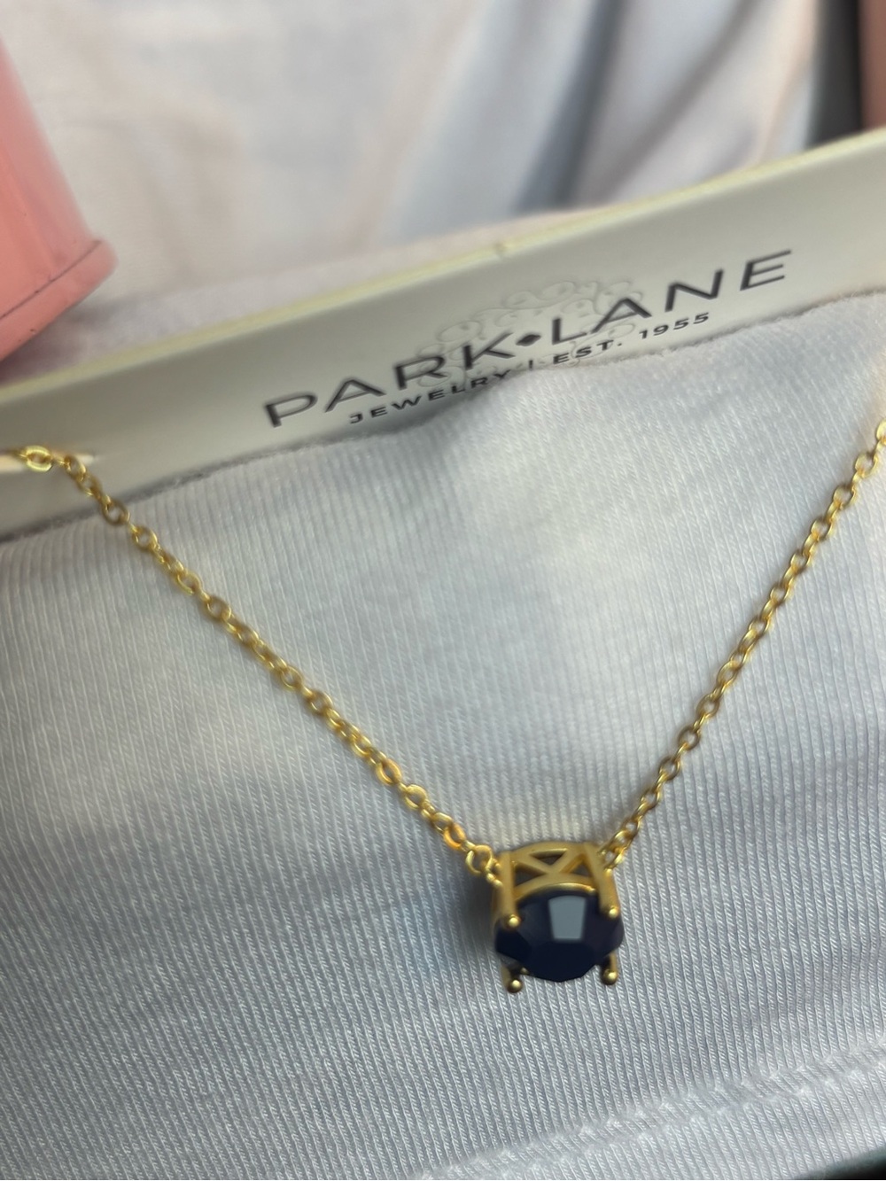 Park Lane Impression Gold Necklace with Deep Navy Stone Pendant - Picture 2 of 5